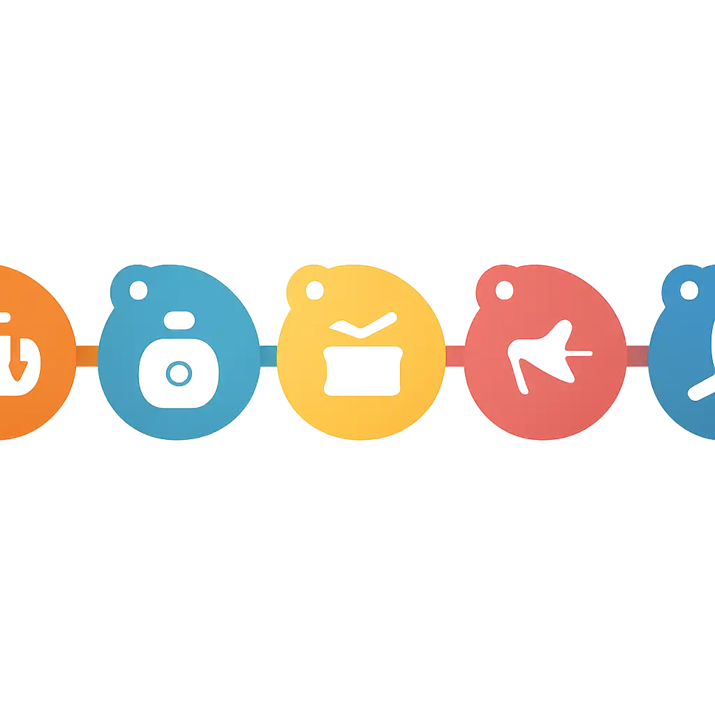 Five numbered circular icons connected by arrows in a horizontal flow, Rummy Wealth Games, Bonuses and Referral Rewards