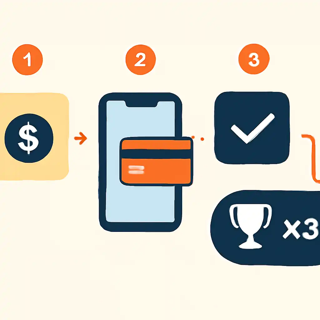 Annotated step diagram: wagering requirements process with numbered callouts, Rummy Wealth