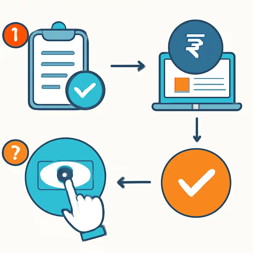 Annotated step diagram: payout timings process with numbered callouts, Rummy Wealth