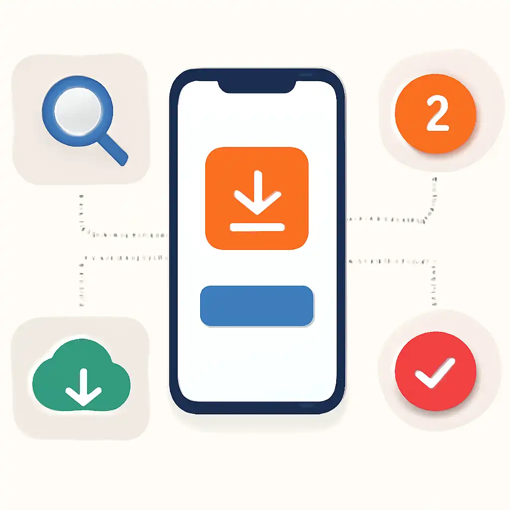 Annotated step diagram: ios app install process with numbered callouts, Rummy Wealth