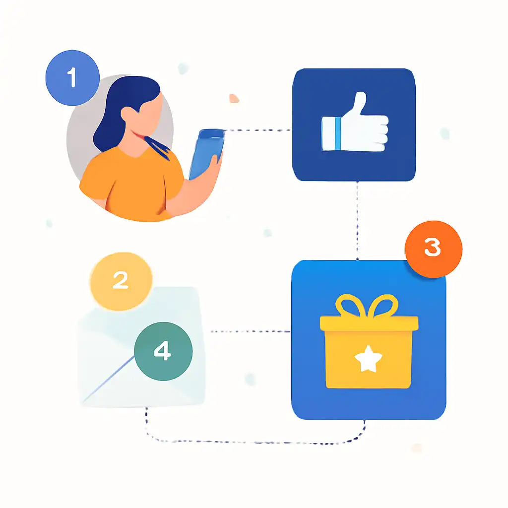 Annotated step diagram: referral rewards process with numbered callouts, Rummy Wealth